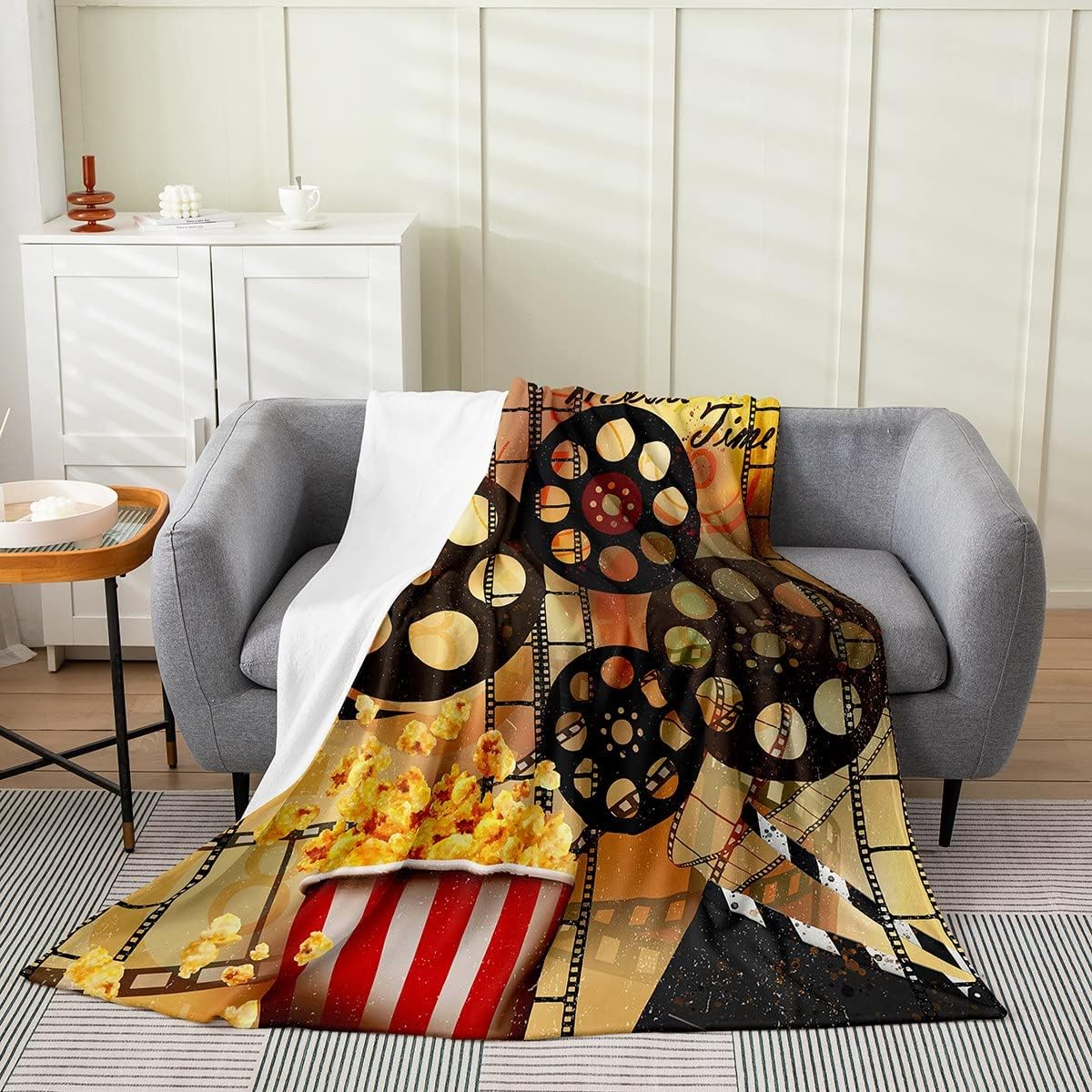 Vintage Cinema Movie Theater Plush Throw Blanket, for Girls Boys Cinema Poster Design Flannel Fleece Blanket Popcorn All Season,Bed Blanket Room Decor Old Fashion Home Decor Baby 30"x40" Mul