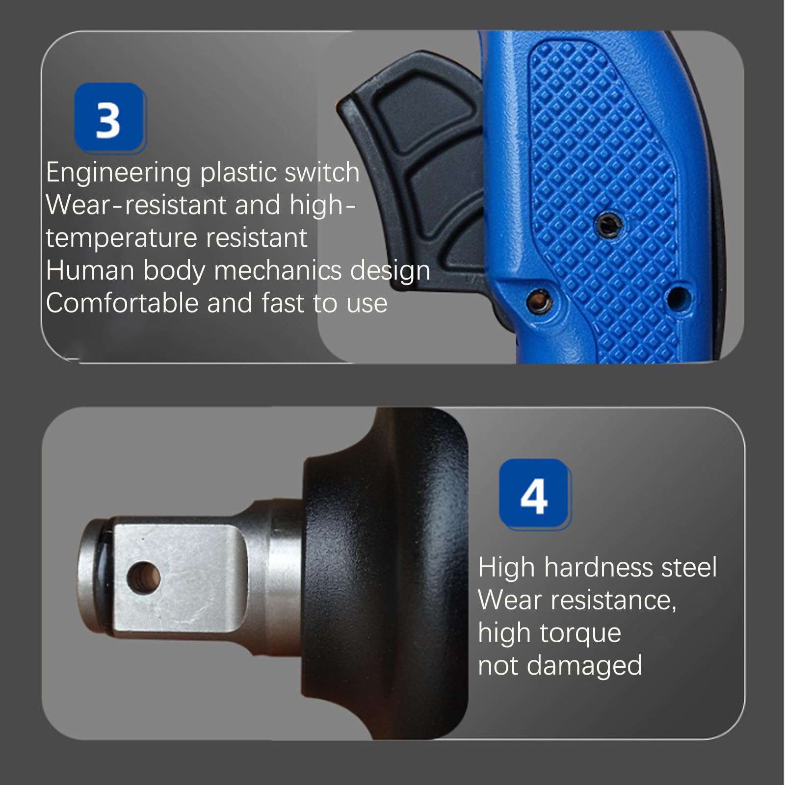 Llave de Impacto neumática, hasta 2800 N de par inverso, Llave de Impacto neumática de Alto par con Mango, presión de Aire de Trabajo: 6-10 kg/cm²