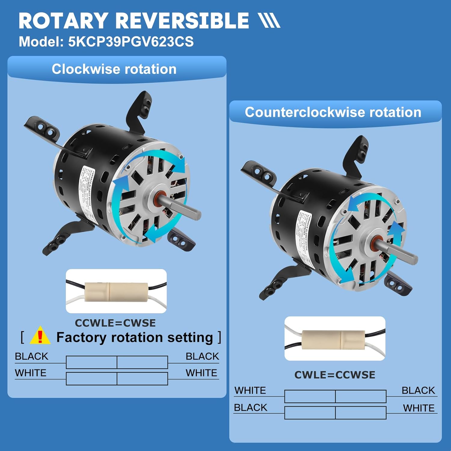 5KCP39PGV623CS Replacement Blower Fan Motor 3/4HP 1075 RPM 115V 9.5A, Compatible with Carrier Bryant Payne Furnace & GE Genteq Motor