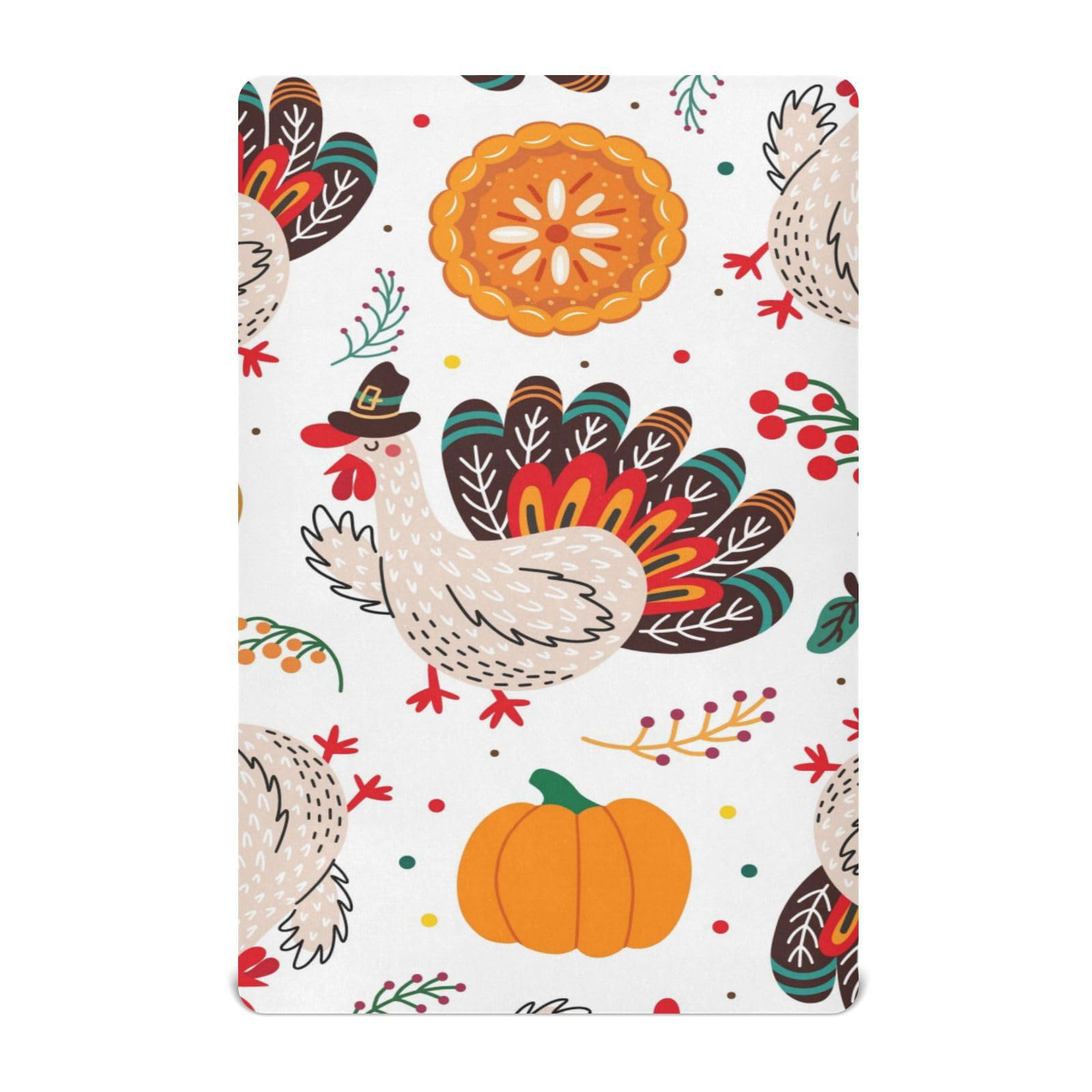 Moudou Thanksgiving Turkey Playard Sheet for Boy Girls, Soft Breathable Fitted Toddler Sheet for Standard Playard Bed Mattress, 39 x 27 x 5 Inch