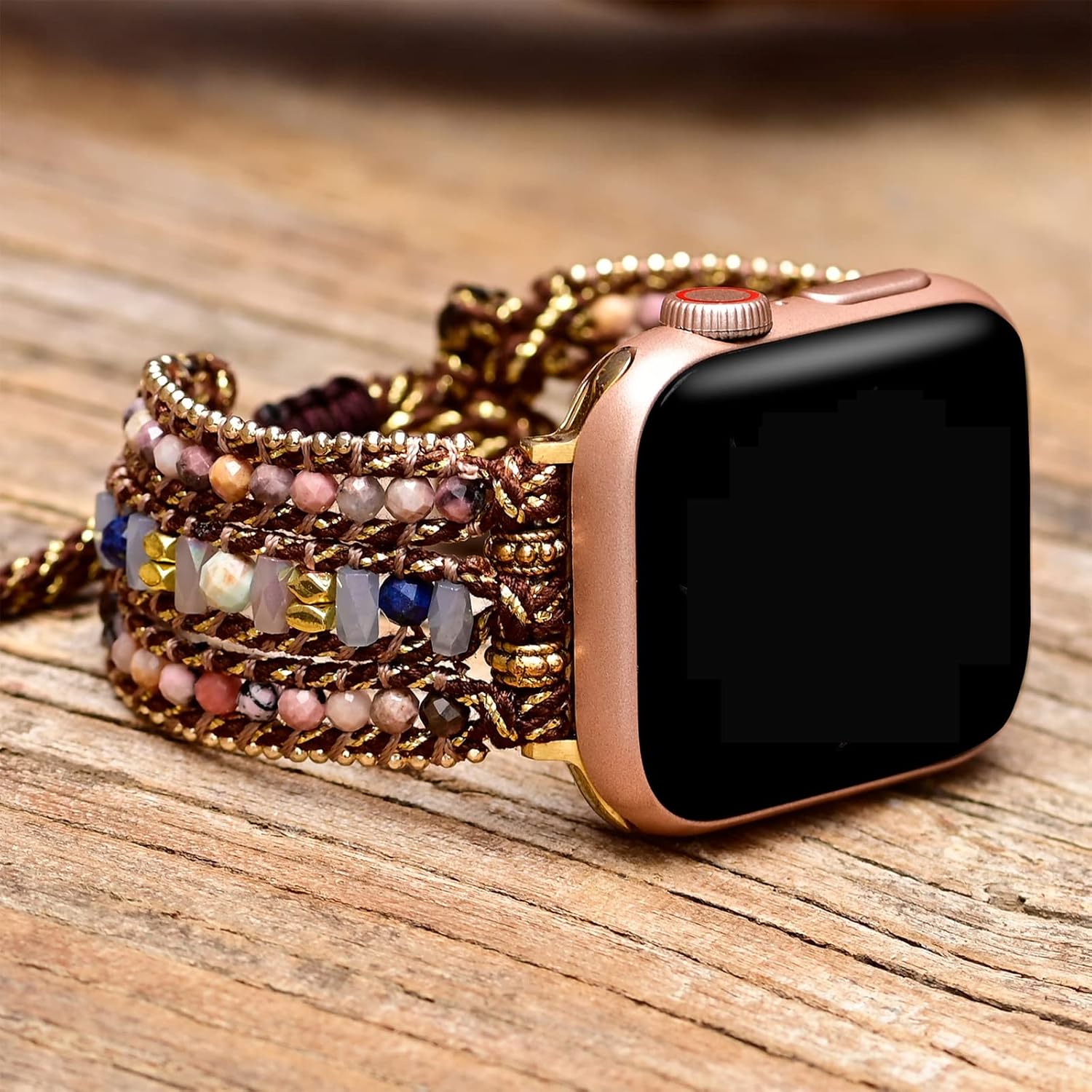 Boho Jasper Handmade Watch Band: Bohemian Natural Energy Stone Smartwatch Bands Compatible with Apple Watch 38mm/40mm/41mm/42mm/44mm/45mm Boho Imperial Jasper Gemstone iWatch Strap for iWatch Series 7/6/5/4/3/2/1/SE
