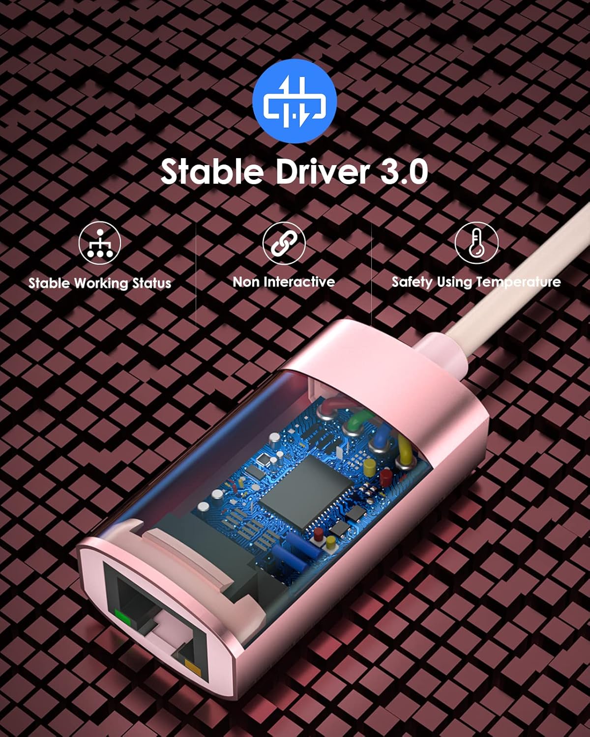 LENTION USB 3.0 Type A to Gigabit Ethernet Adapter, RJ45 LAN Network Converter Compatible with Nintendo Switch, MacBook Pro/Air, Surface, Chromebook, Windows Laptops,More (HU604, Rose Gold)