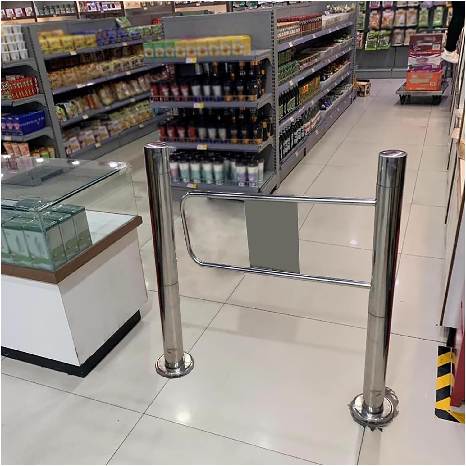 Safety Swing Gate for Library & Supermarket Access, 36"x39", Post-Mounted, 90° Opening, Spring-Loaded Auto Closure, One-Way Door for Employee Safety & Security