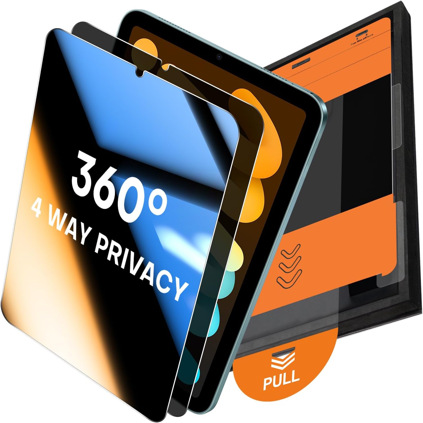 OMOTON 360° Privacy Screen Protector for iPad Mini 7th(A17 Pro) 2024 / Mini 6th Generation 8.3" 2021, 4 Way Anti-Spy Tempered Glass with Installation Tray, Case & Apple Pencil Compatible, 2 Pack