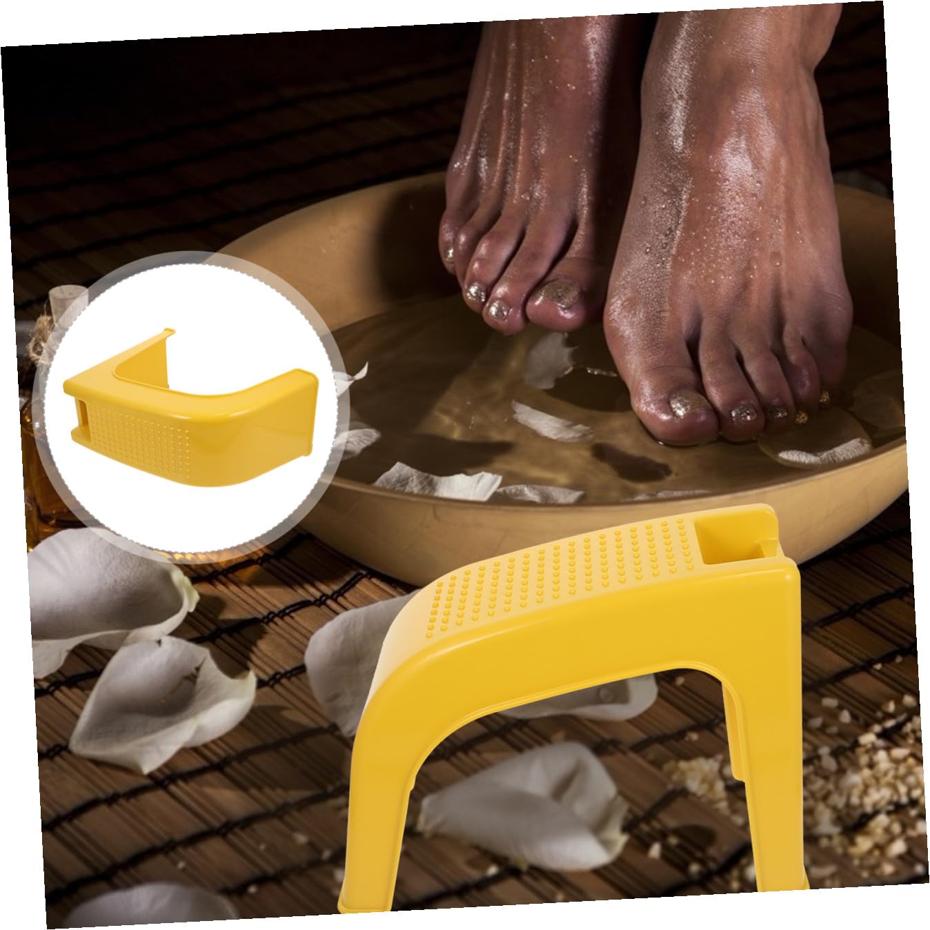 BESTYASH Sgabello Supporto Compatto in Plastica Gialla per Pedicure | Uso per Salone e Casa, Portata Stabile Base Antiscivolo, Comfort Durante la Cura del Piede
