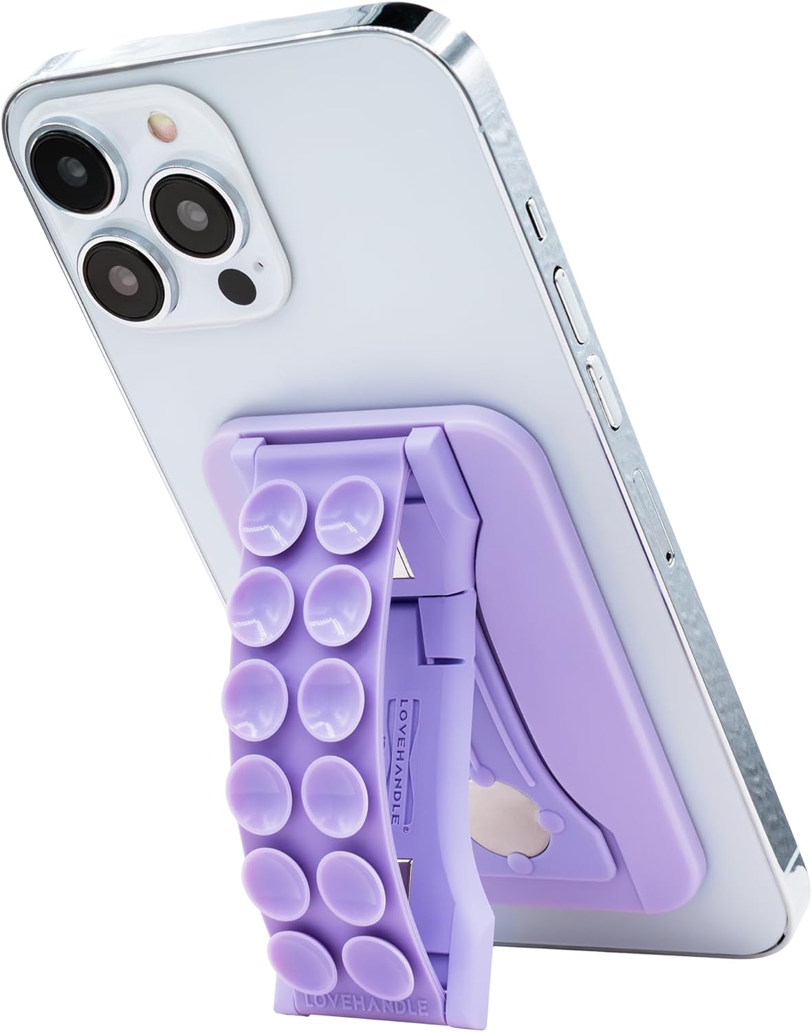 LoveHandle PRO MagSafe Compatible Magnetic Suction Phone Grip w/Kickstand - Mount, Suction Strap and Stand for Smartphone and Tablet - MagSafe Ring Included - Fits All Devices - Lavender Suction