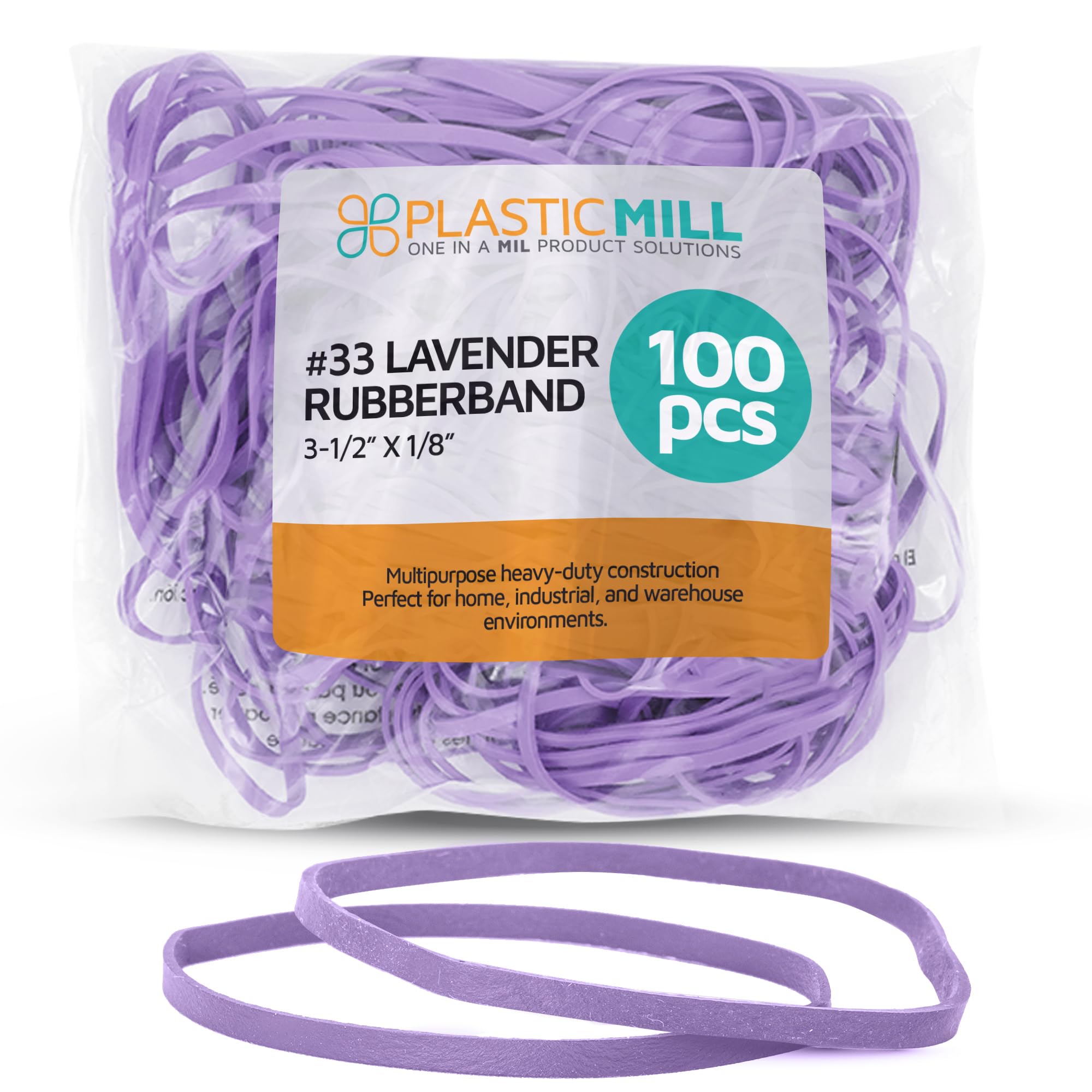PlasticMill Lavender Rubber Bands Size 33 (3 1/2" x 1/8") - #33 Colored Rubber Bands Office Supplies - Strong, Elastic Bands for Crafts, Balloon Garland, Cash, File Folders (100-Pack)