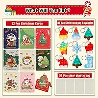 Vista 3 de Paquete de 32 recuerdos de fiesta de Navidad para niños de 4 a 8 años, mini llavero de juguetes antiestrés con tarjetas de Navidad para niños