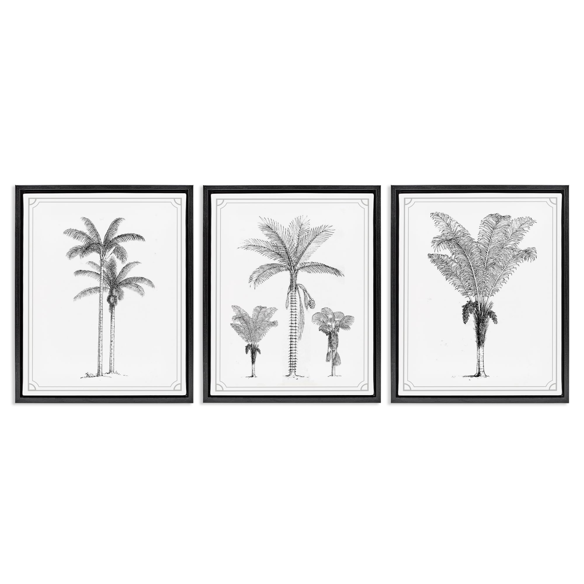 Toile flottante palmier triptyque cadre noir décoration murale salon moderne