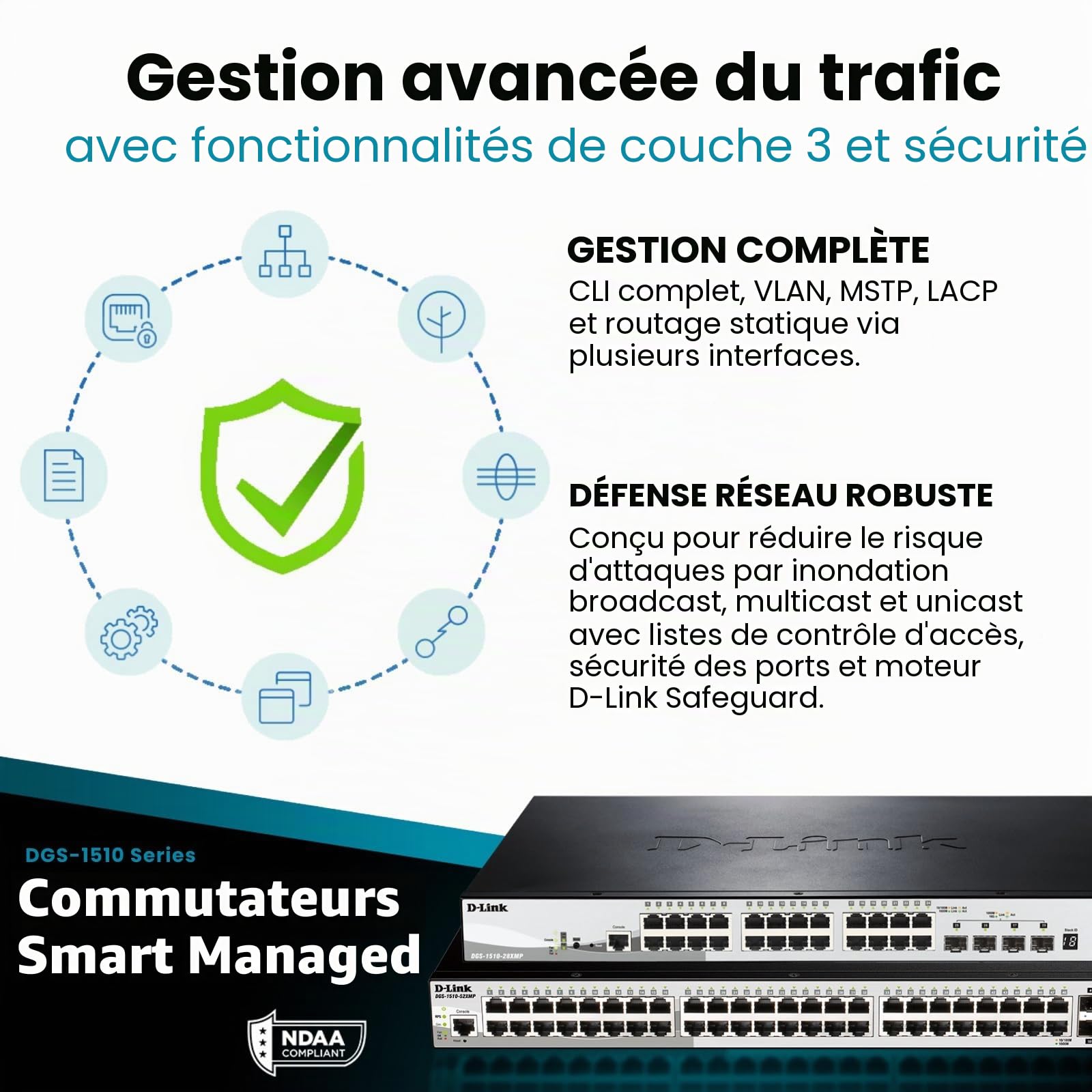 D-Link DGS-1510-28P Switch Smart Manageable 28 Ports Gigabit 10/100/1000mbps avec POE - Idéal pour Entreprise Administration et Réseaux Gérés