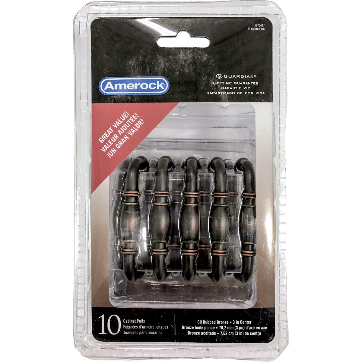 AMEROCK 1875417 Pull 3IN OILRUB Bronze Pack of 4
