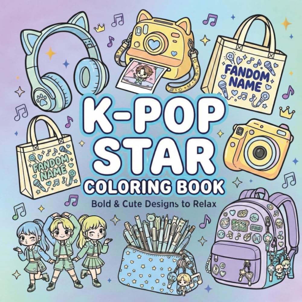 K-Pop Coloring Book: 60 Bold Easy KPop Coloring Book with Cute Idol and Fan Culture Designs | K Pop Anime Aesthetic Perfect for Teens and Young Adult Fans