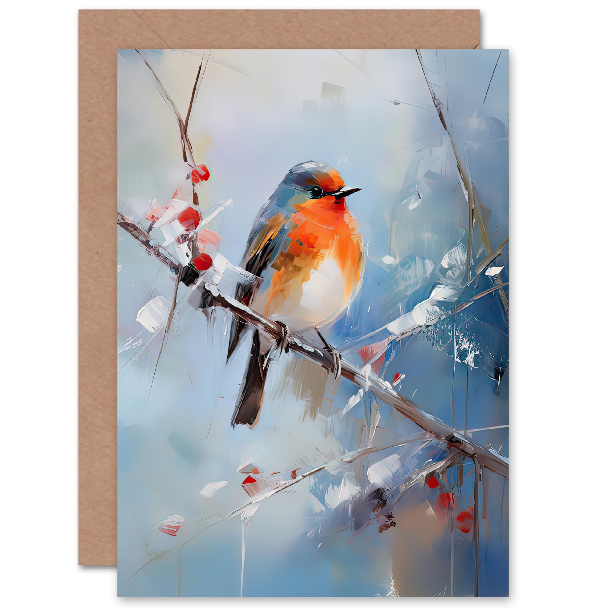 Winter Robin Christmas Birthday Thank You Get Well Soon Blank Greeting Card