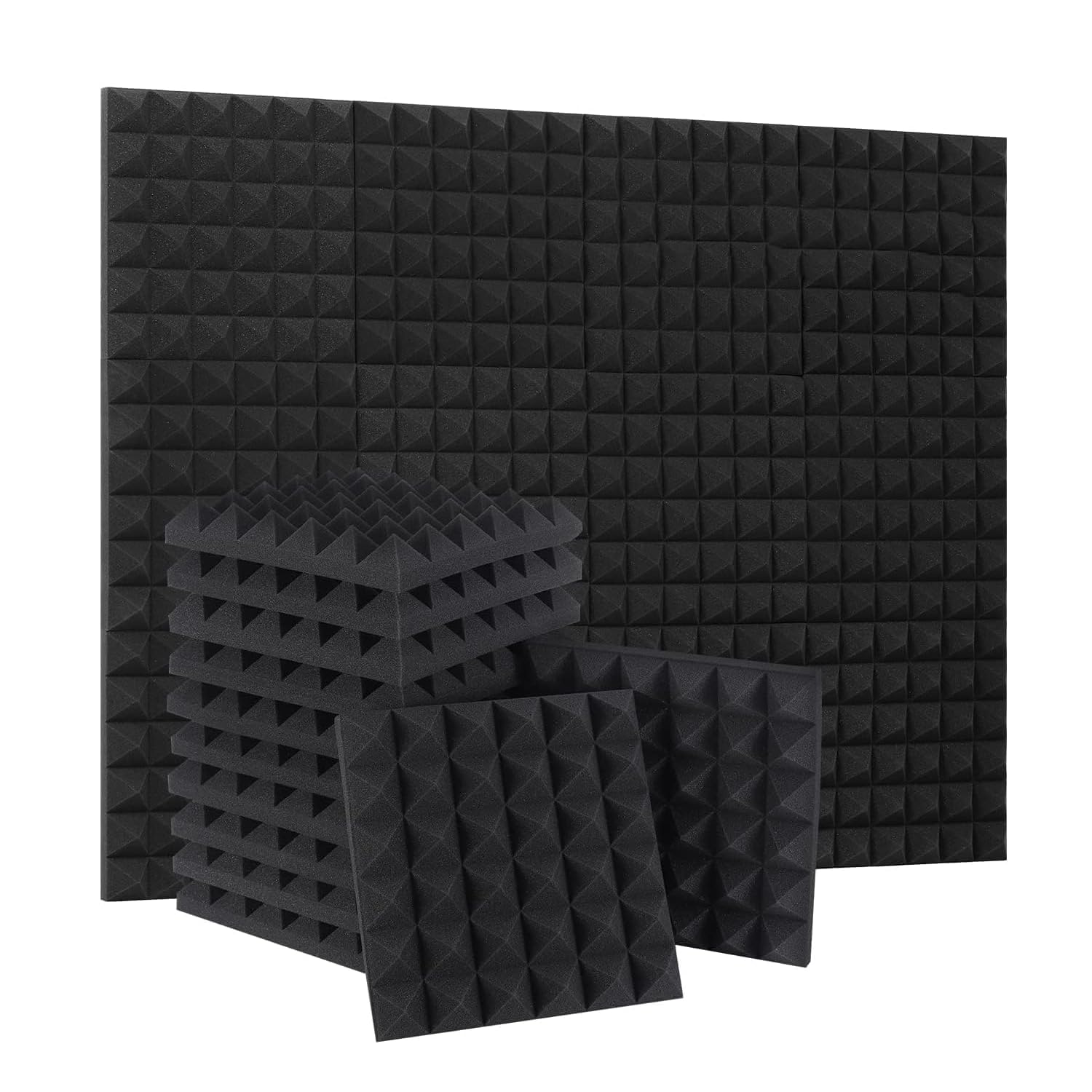 IMAGINEA Acoustic Foam Panels 2" X 12" X 12" Pyramid Sound Absorbing Panel, Acoustic Panels, Soundproofing Studio Sound Panels Absorption Treatment Wall Tiles (12 Pack, Black)