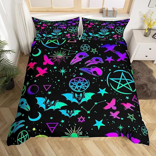 Miniatura 9 de Erosebridal Decoración de Halloween de murciélagos, funda de edredón de casa de murciélagos negro y morado, funda de edredón con patrón de sombras