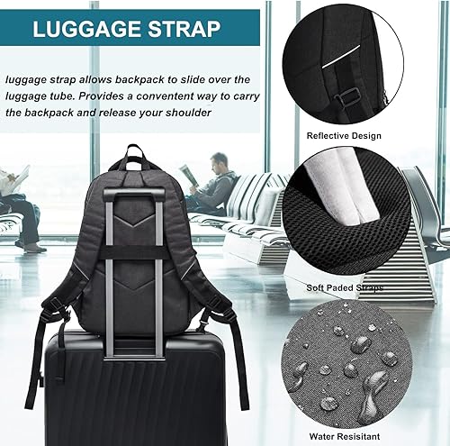 Miniatura 6 de Mochila de viaje para laptop para hombre, Todo negro, Casual