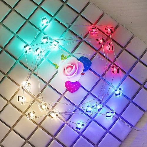 GUOCHENG Guirnalda de 20 luces LED de notas musicales de 6.56 pies, funciona con pilas, luces de hadas decorativas de música blanca cálida, regalo