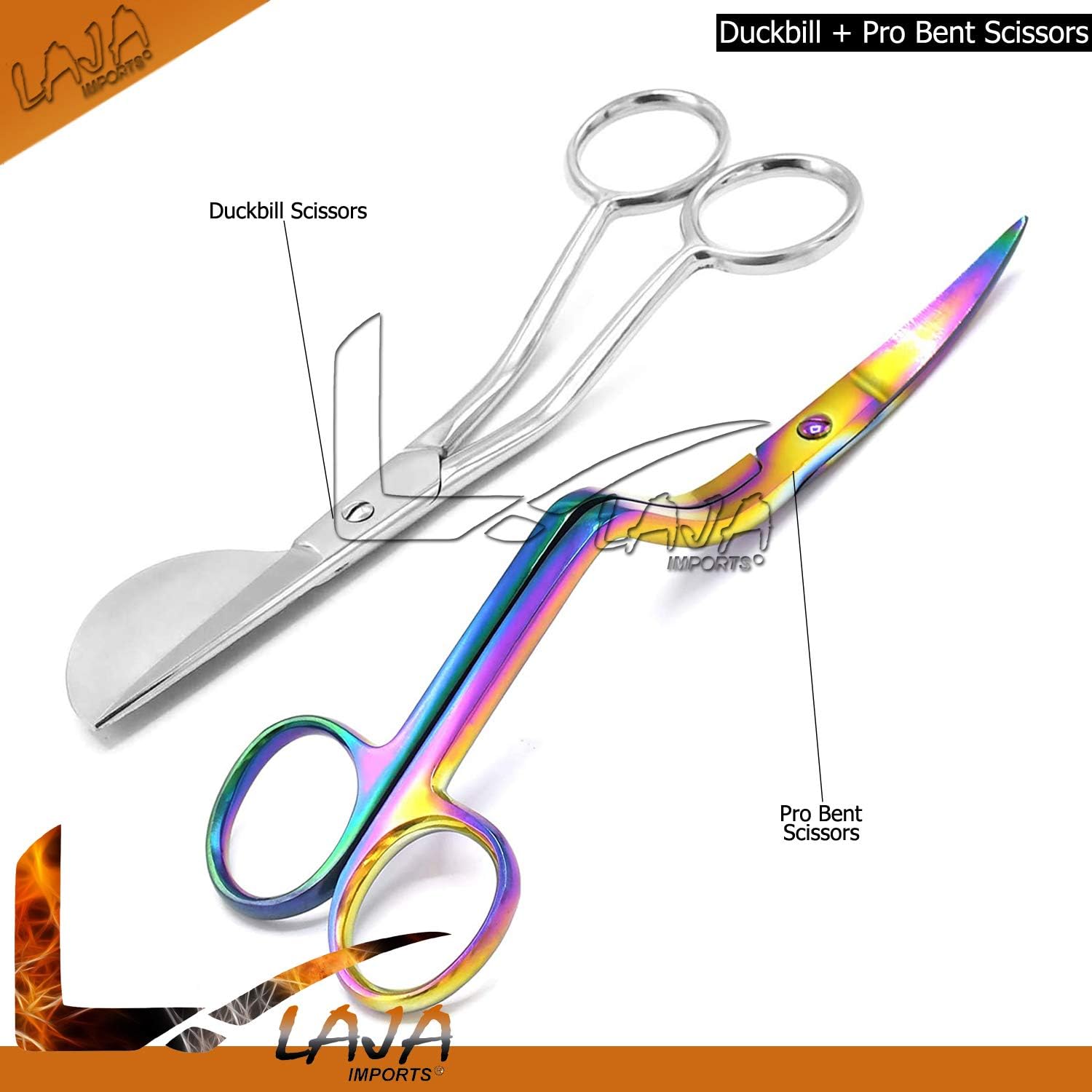 6 Inch Stainless Steel Applique Duckbill Scissors Blade With Offset Handle & 6 Inch Machine Embroidery Double Curved Scissors Bundle Rainbow Color for Educational Use
