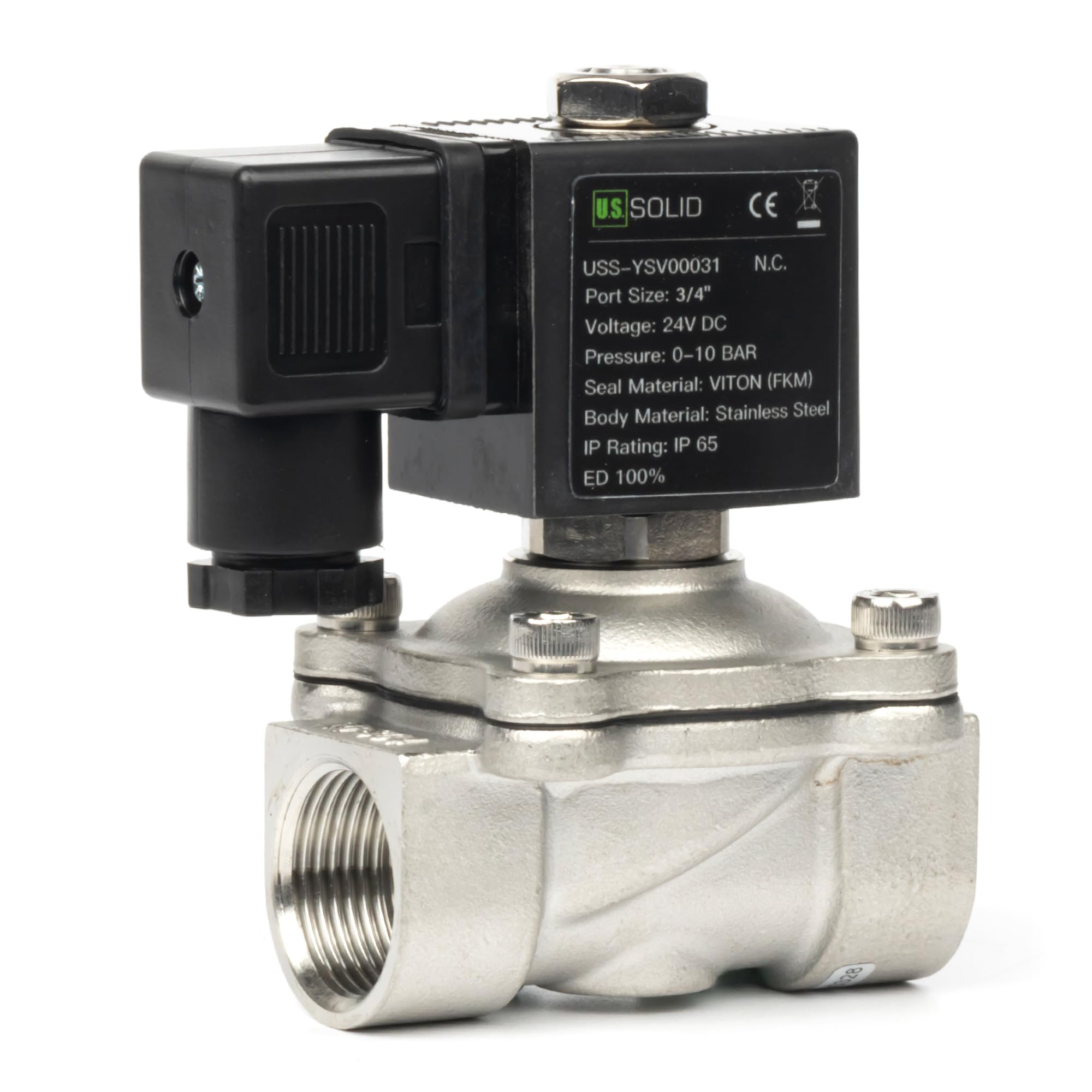 U.S. Solid Electroválvula acero inoxidable G 3/4 pulgada 24 V CC normalmente cerrada NC 10 bar, válvula eléctrica para agua, aire, diésel, queroseno, gasolina
