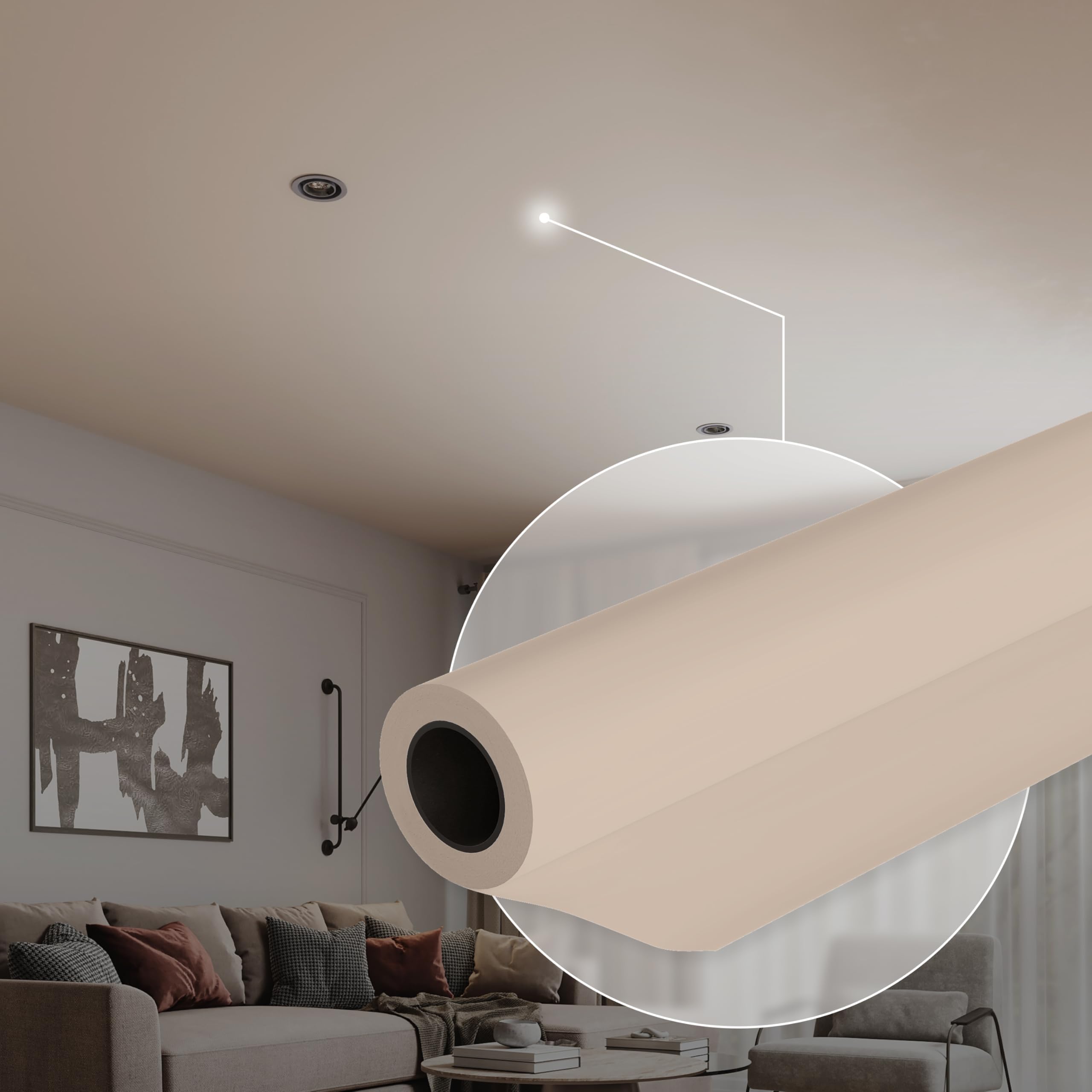 Ceiling Decor Film - Beige Matt PVC Stretch Ceiling - Room Ceiling Covering Kit, DIY Installation for Modern Ceiling Design fits Kit #22 Film Size 10'6'' * 16'5''