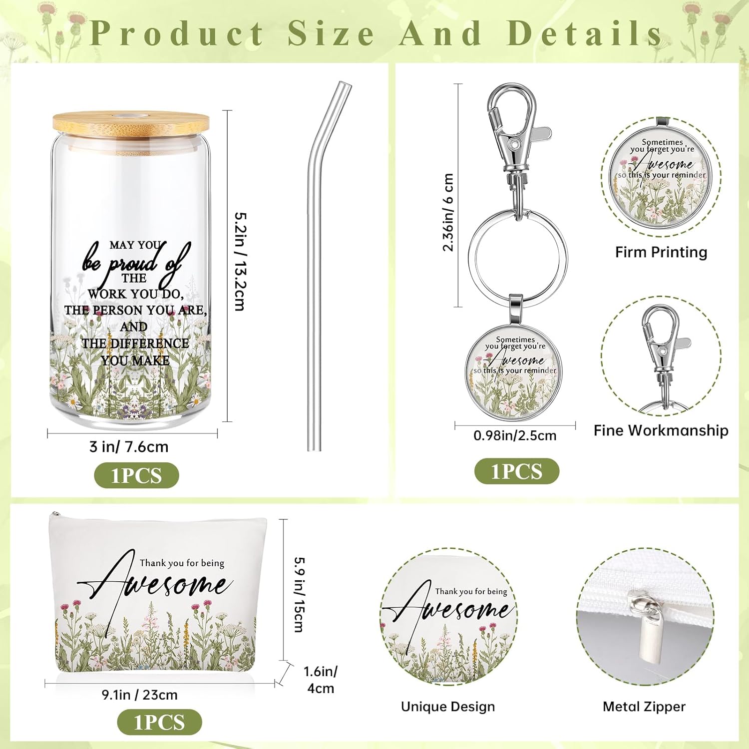 3 Pcs Christian Gift for Women Faith Bible Verse 16 oz Glass Cup with Lid Scripture Keychain Makeup Bag Inspirational Religious Gift for Birthday Church Mom(Pride) - Image 2