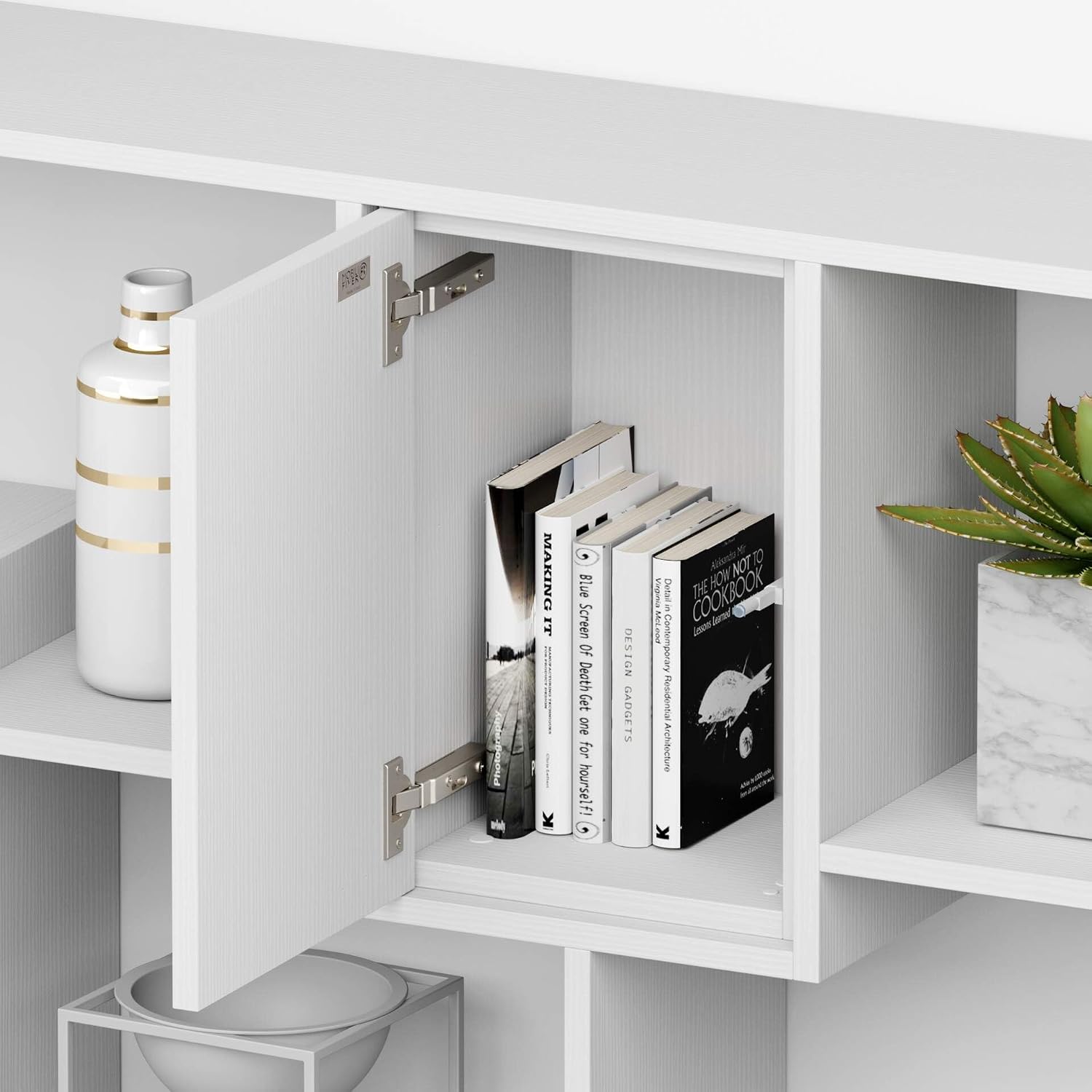 Mobili Fiver, Iacopo XXL Bookcase with Panel Doors (189.9 x 93.1 in), Ashwood White, Made in Italy