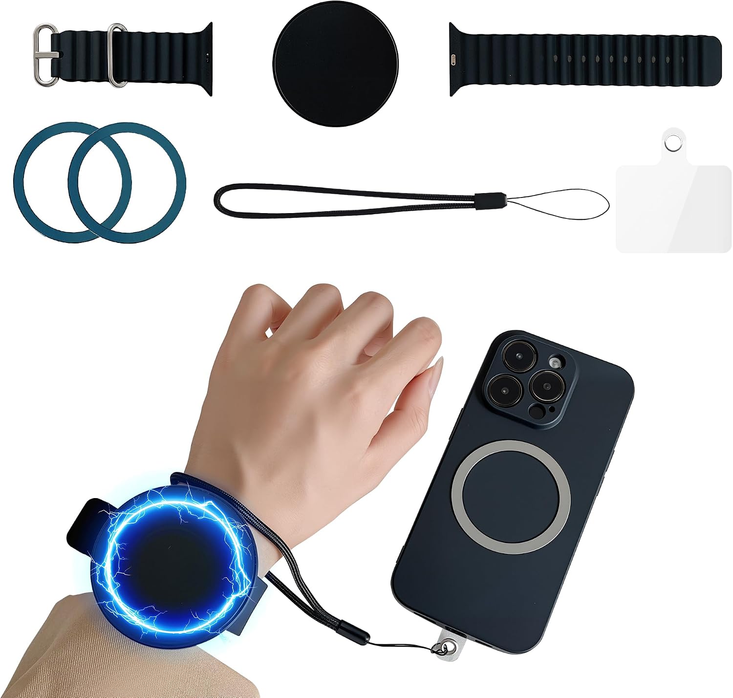 ZXZone Wrist-Mounted Magnetic Clip Phone Holder with Anti Theft Phone Chain, for Hiking Travel Outdoor Climbing,Cellphone Holder, for All Cell Phone Android,iPhone