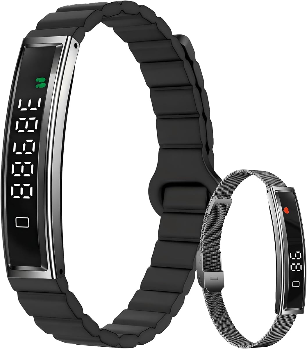 Pulsera podómetro, rastreador de actividad física impermeable IP68 con 2 bandas desmontables | Contador de pasos preciso para caminar, visualización del tiempo, calorías, seguimiento de distancia, frecuencia cardíaca y monitor de sueño para mujeres y hombres