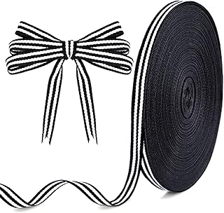 KINGLAKE Black and White Ribbon - 3/8 Inch x 55 Yards Black and White St...