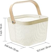 Vista 4 de Cesta de acero de malla metálica, cesta organizadora de almacenamiento, cesta de cocina colgante multifuncional, cesta de frutas con mango de bambú