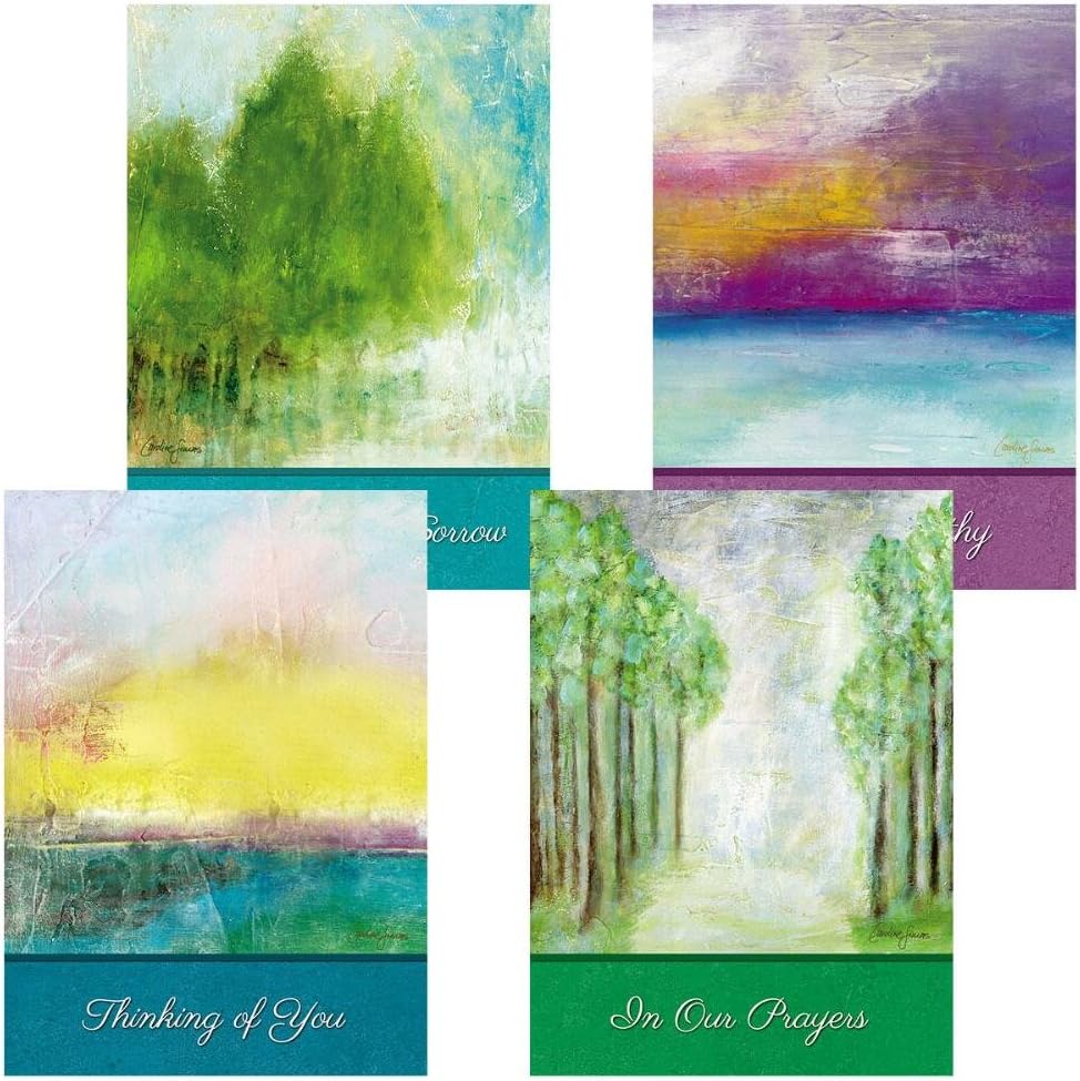 Soothing Serenity Sympathy Greeting Cards - Set of 8 (4 Designs), Large 5 x 7, Sympathy Cards with Sentiments Inside, White Envelopes