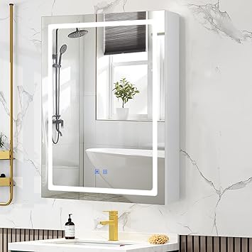 Armoire Miroir Murale De Salle De Bain 70x50x13.8cm, Avec Miroir LED Anti-buée, Éclairage
