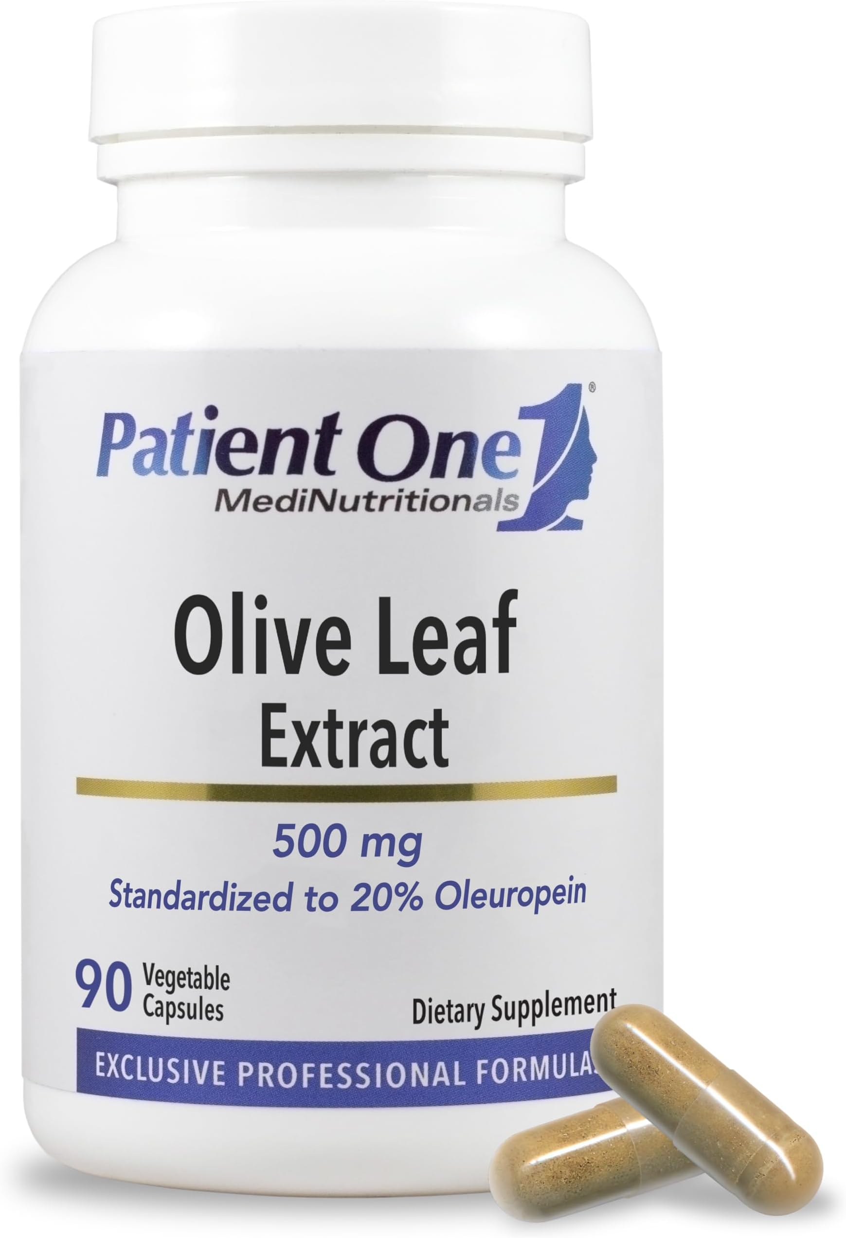 Patient One Olive Leaf Extract 500 mg | Supplement to Support Immune and Heart Health* | Standardized to 20% Oleuropein | 90 Capsules