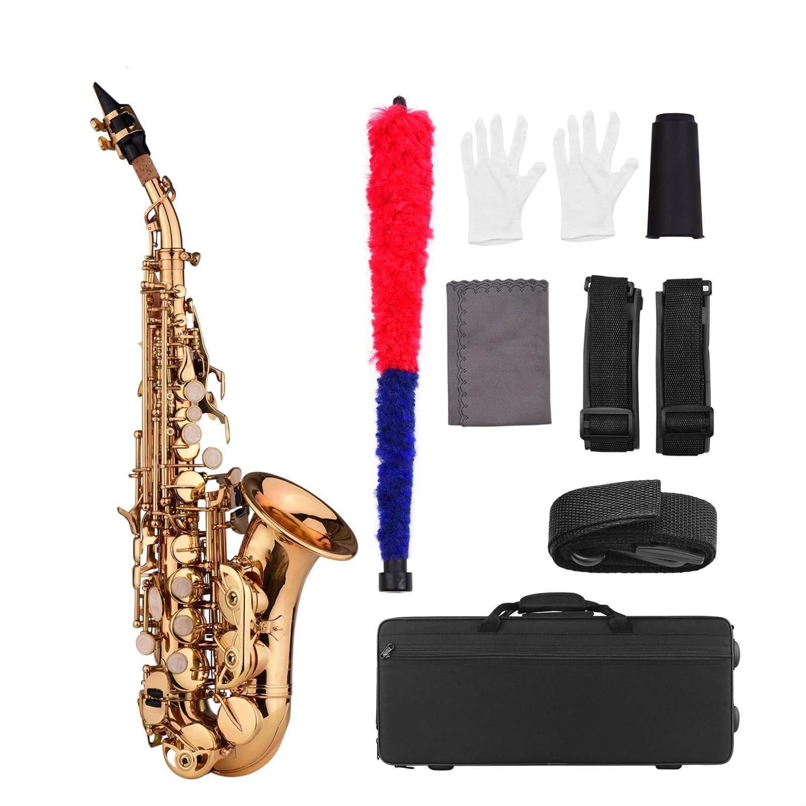 Saksofon Mini Saksofon Sopranowy Bb Z Futerałem Do Przenoszenia Szczotka Pasek Z Trzciny Materiał Mosiężny Powierzchnia Złotego Lakieru Instrument Dęty Drewniany