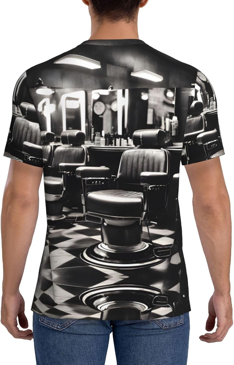 Barber Shop Monochrome Style Rugby Football Jersey for Men, Comfortable V-Neck Loose Fit Top for Team Sports Athletics