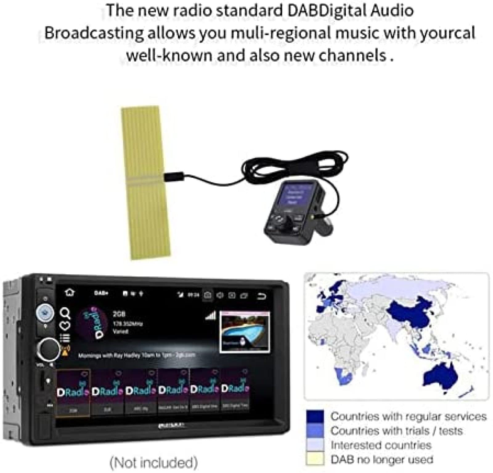 OUTS Adaptador De Radio Dab/Dab + USB para Coche De 5V, Reproductor De MP3 Digital Compatible con Bluetooth, Receptor De Música FM, Accesorios Universales para Coche,Negro,Pleasant63
