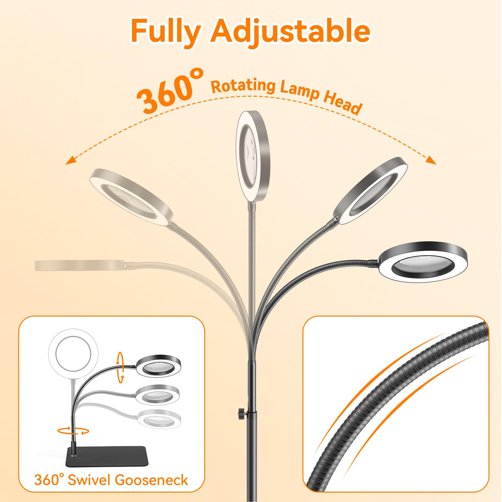 Floor Magnifying Glass with Light and Stand,10X/20X Magnifying Lamp, USB Powered 72 LED Lights with 10 Adjustable Brightness & 3 Colour Temperatures, Magnifier with Light for Reading Knitting Crafts - Image 2