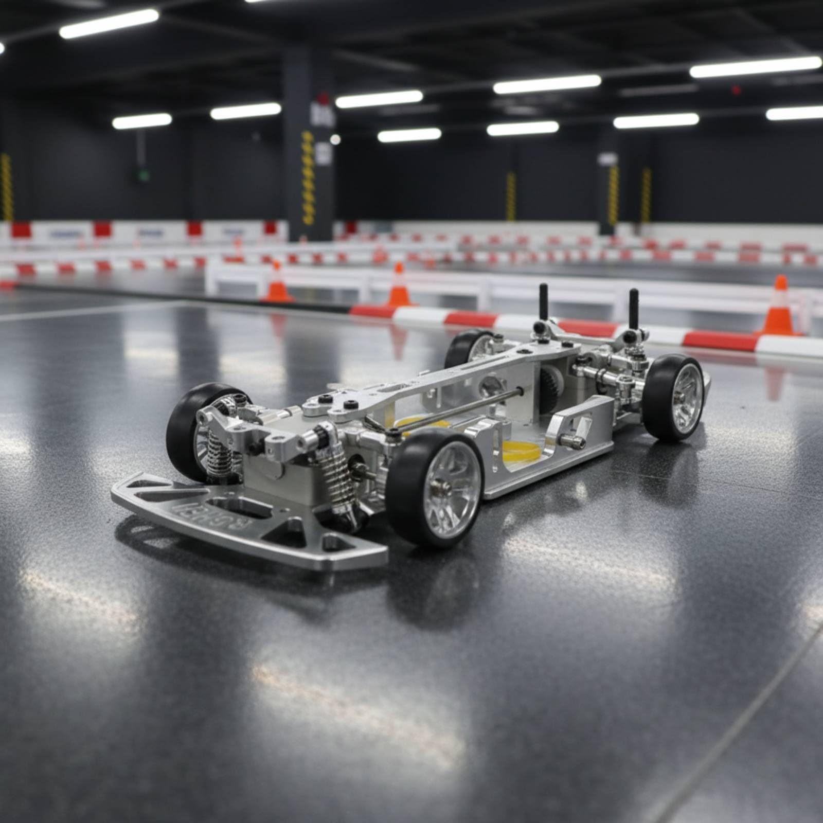 Chasis Eléctrico para Coche RC Carcasa Bastidor Marco Estructura de Metal con Cuerpo de Aluminio y Engranajes de Acero Base Ajustable 175mm×76mm, Plata