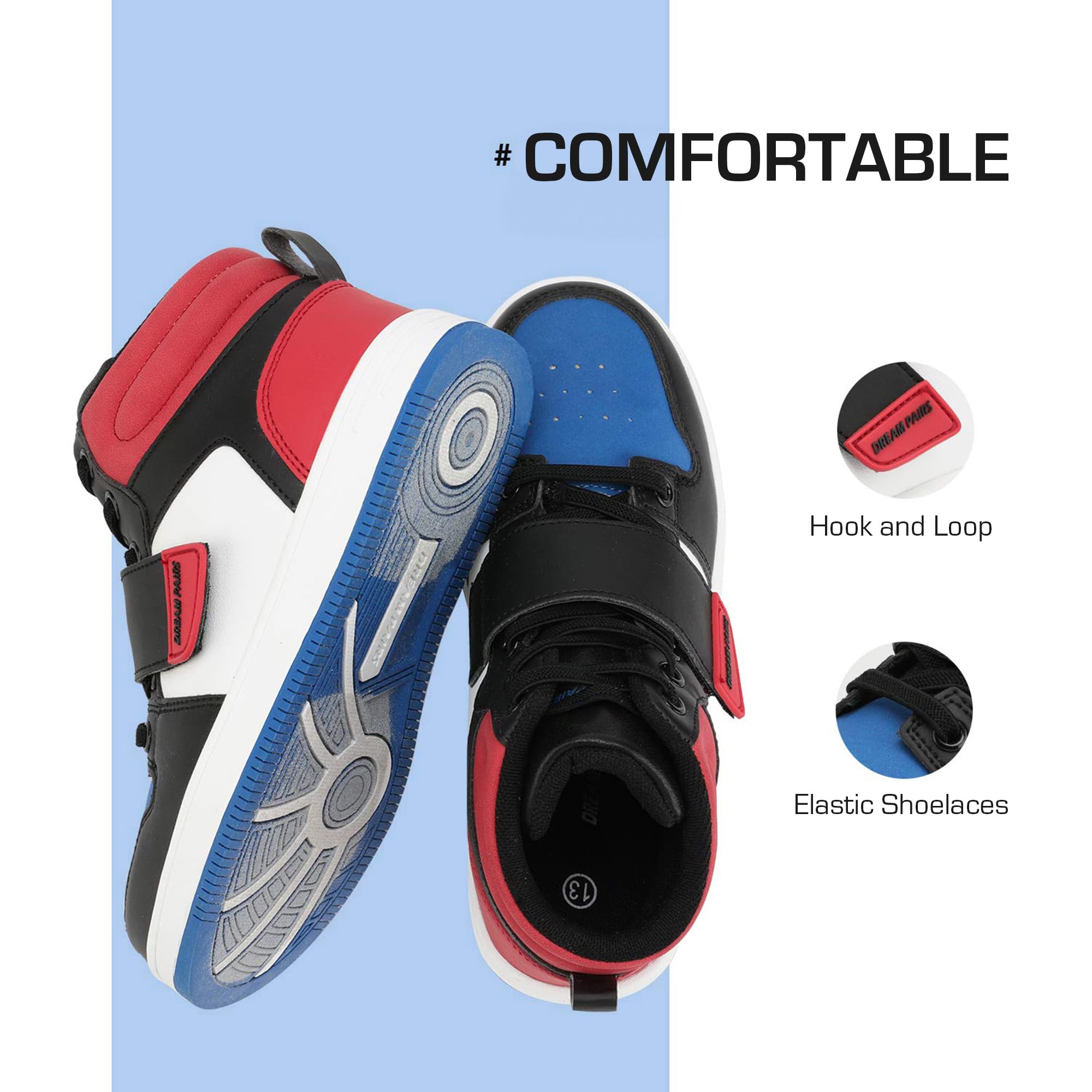 DREAM PAIRS Baskets Montantes Garçon Fille, Chaussures de Basketball et Sport Enfant, Sneakers Hautes Confortables pour Activités et Jeu Quotidien