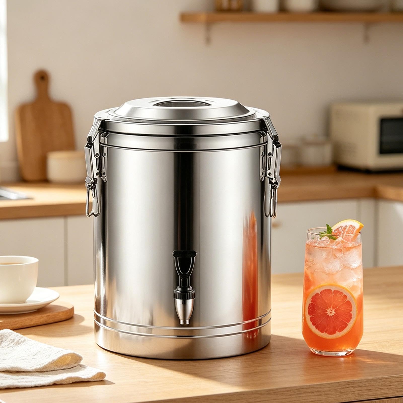 Distributore di bevande, con rubinetto, brocca in acciaio inox, grande dispenser di bevande calde e fredde, per caffè, tè, succhi di frutta, limonata, liquidi, feste, campeggio, picnic, caffetterie