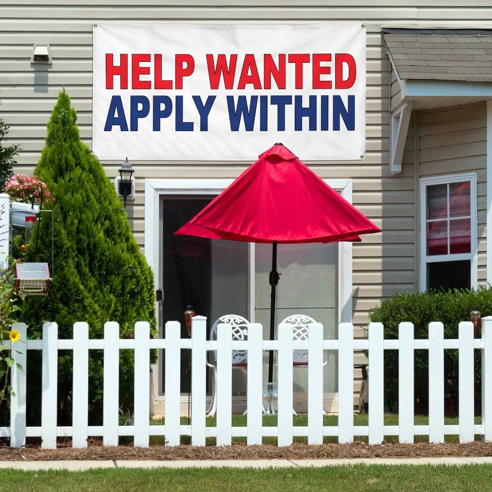 Vinyl Banner Multiple Sizes Help Wanted Apply Within Red Blue Business Outdoor Weatherproof Industrial Yard Signs 6 Grommets 36x72Inches