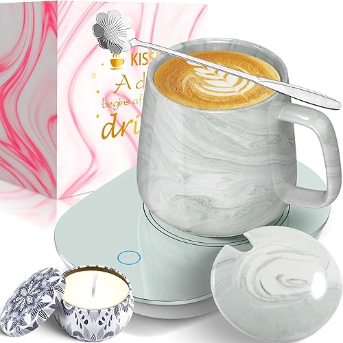 Juego de calentador de tazas de café  131.0 F131, incluye taza, cuchara, vela, regalo ideal para el hogar y la oficina para los amantes del café,