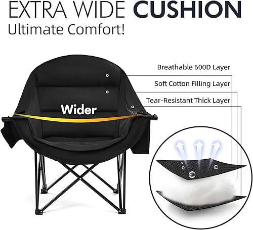 Miniatura 3 de Sillas de campamento de gran tamaño para adultos, silla de campamento plegable para exteriores con soporte para tazas, bolsillos enfriadores para