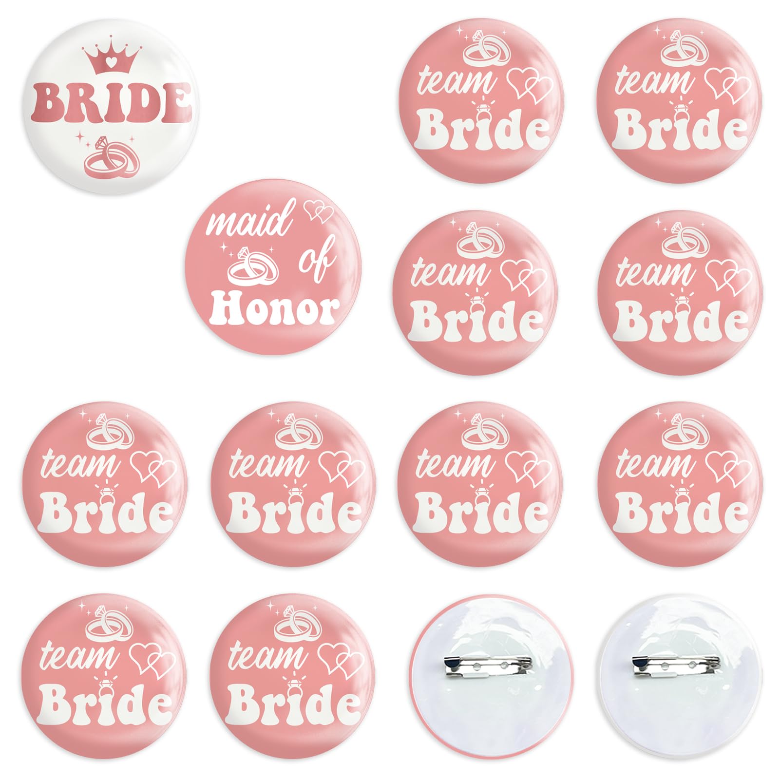 12 Pcs Bachelorette Party Buttons Pins Set - 1 Pcs Bride Button, 11 Pcs Maid of Honor and Team Bride Button Pins Decorations for Bridal Shower Wedding