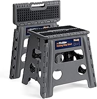 Vista 24 de Flottian Taburete plegable de 9 pulgadas para adultos y niños con capacidad para hasta 300 libras, taburetes plegables antideslizantes con asa
