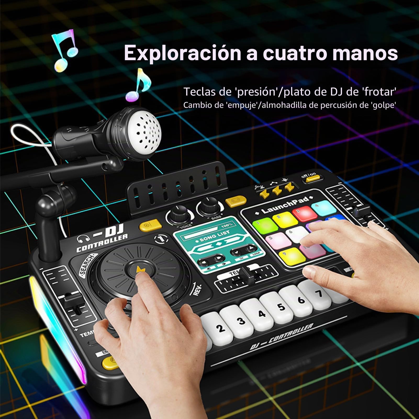 Btuty Controlador de DJ para niños reproductor de disco electrónico BT DJ mezclador mesa con micrófono ajustable efectos de luz dinámicos juguetes de fiesta para niños musical