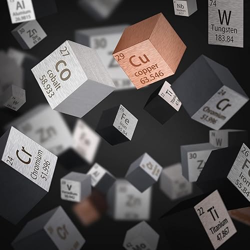 Miniatura 4 de Juego de 14 cubos de elementos de densidad, cubos de metal puro, mesa periódica, cubos de tungsteno, titanio, bismuto, aluminio, hierro, cobre, etc.