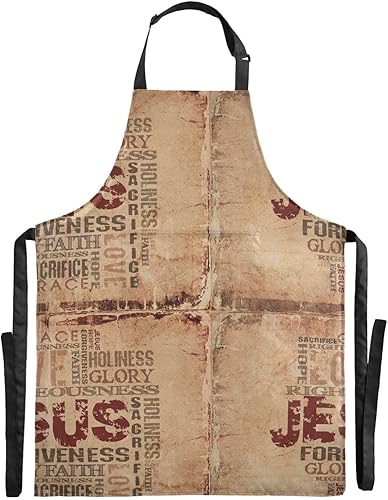 Miniatura 2 de KOPIRIT Delantales de palabras religiosas para mujeres y hombres con bolsillos, delantal de cocina impermeable, delantal de jardinería suave para