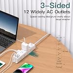 Barre de puissance du protecteur de surpression - 10 FT Cordon d'extension, bande de puissance avec 12 Largement AC Sortie 4 USB, Plug plat, Protection contre les surcharges de montage mural, 1050J, Bureau de recharge pour Dorm Home Office