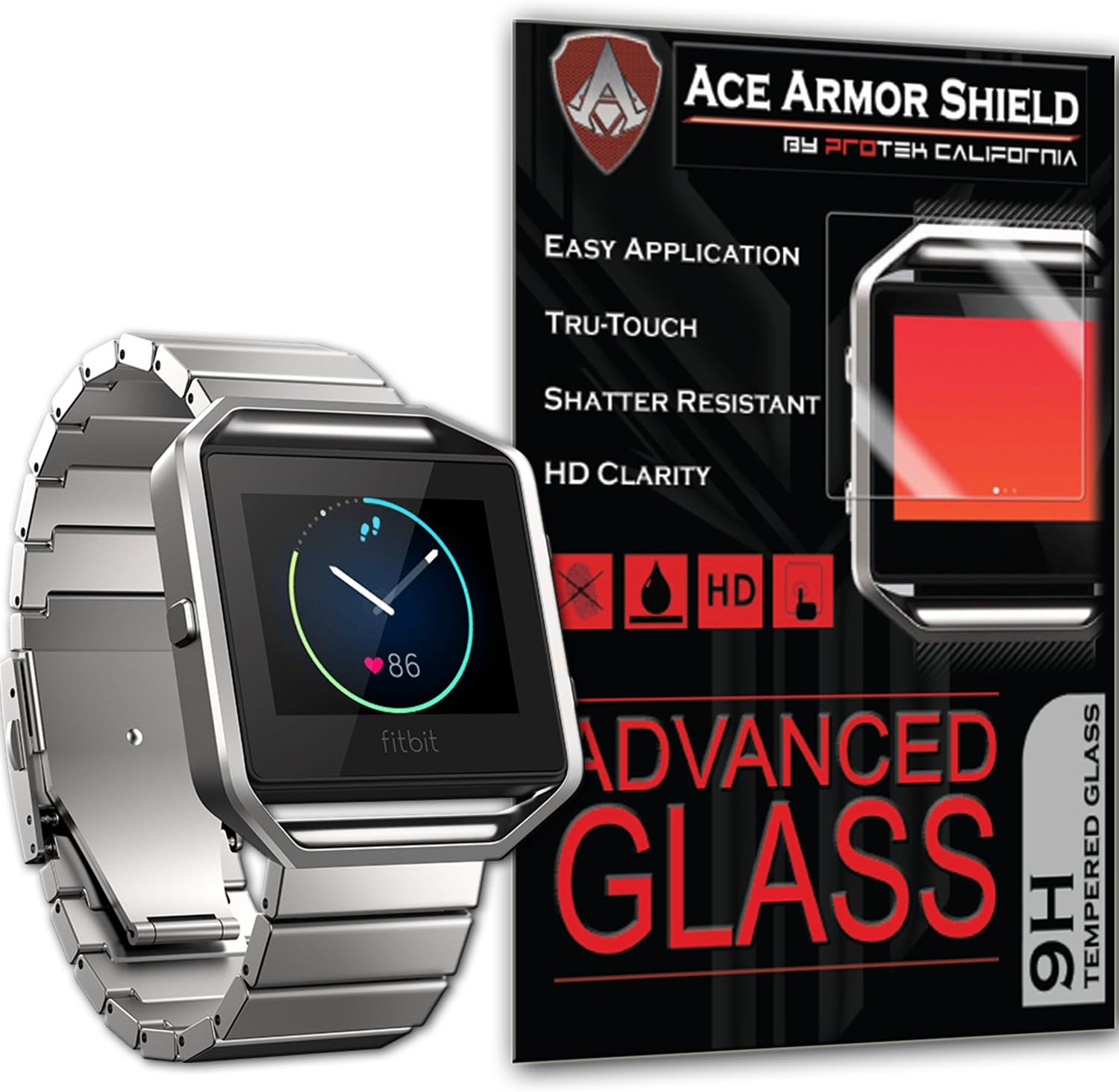 (2 PACK) ACE ADVANCED TEMPERED GLASS SCREEN PROTECTOR FOR THE FITBIT BLAZE / 99.9% HD CLARITY / SHATTER RESISTANT / OLEOPHOBIC / SHIPS FROM USA